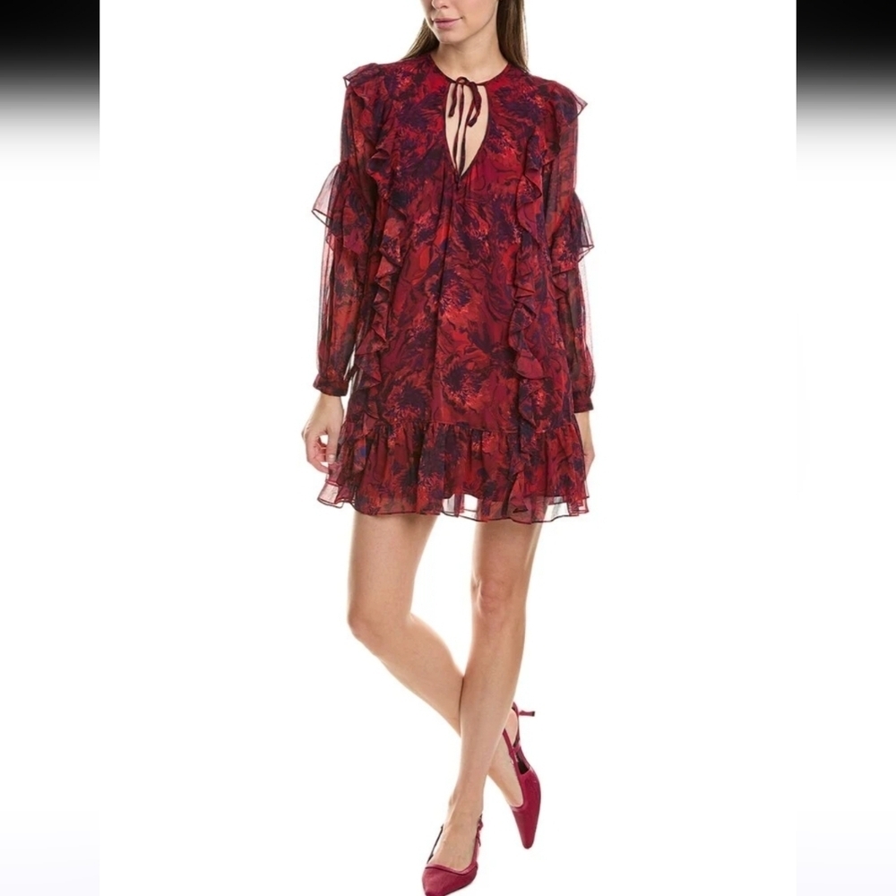NWOT Cinq a Sept Livie Dress Dark Red Ruffle Mini Size 4